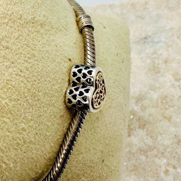 EUC Pandora 791740 Sterling Silver & 14k Yellow Gold Locked Hearts Heart Charm - Picture 7 of 15